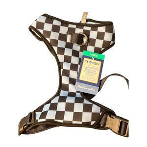 Top Paw Adjustable Fashion Comfort Dog Harness Checkered Black Blue Sz Large NWT